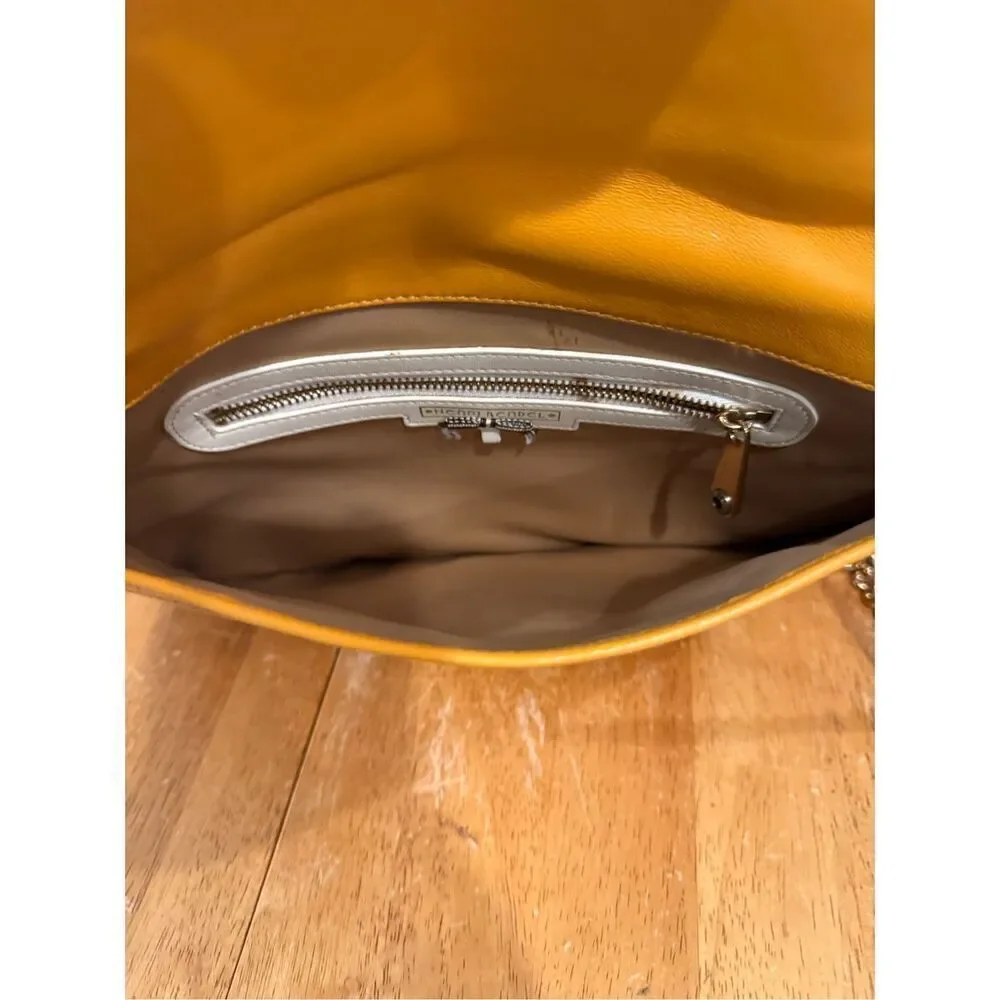 Henri Bendel Yellow Leather Gold Chain Crossbody Clutch Bag